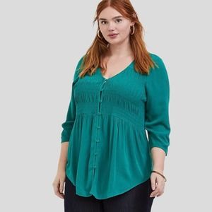 Torrid Crinkle Gauze Smocked Button Front Top